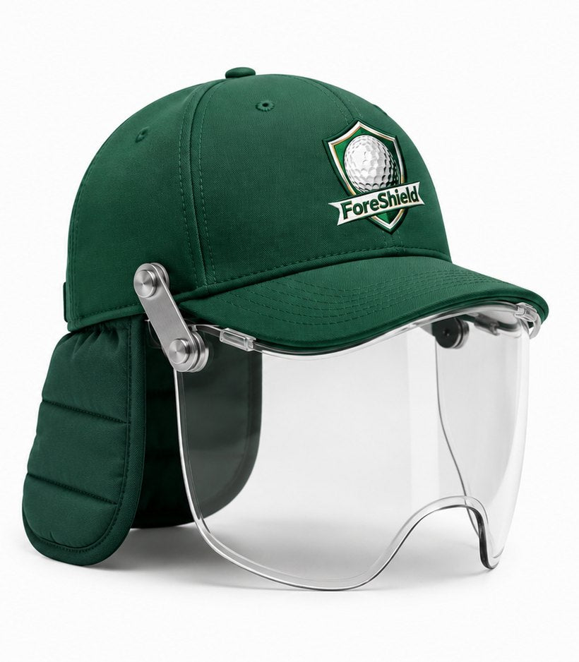 ForeShield cap with the clear polycarbonate face shield deployed