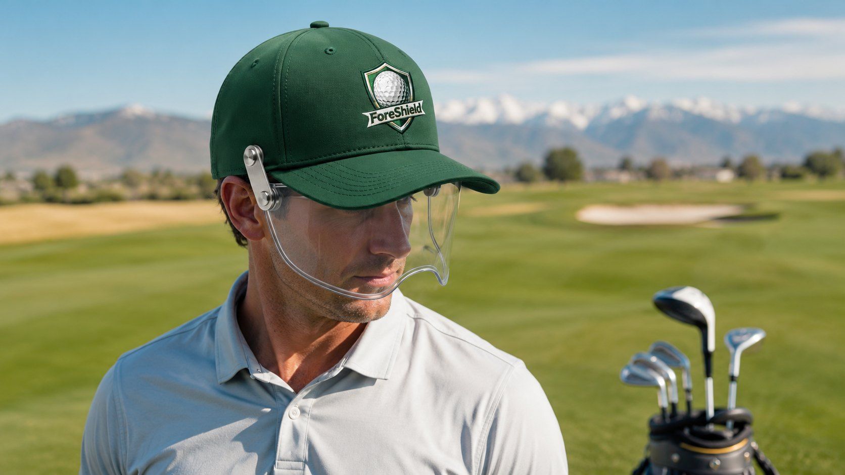 Golfer on the course wearing the ForeShield cap